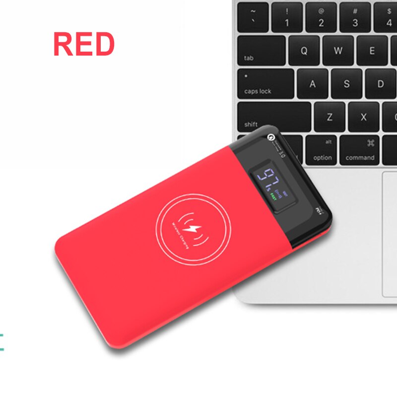 CASEIER 18W moc Bank bezprzewodowy 16000mAh PD QC 3.0 szybkie ładowanie doprowadziło moc cyfrowy wyświetlacz przenośna ładowarka baterii Powerbank: 10000mAh 18W Red2