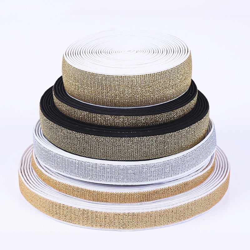 Gold Silk Silver Flat Elastic Bands 10/15/25/40mm High-density Woven Rubber Band DIY Garment Trousers Sewing Accessories 1M