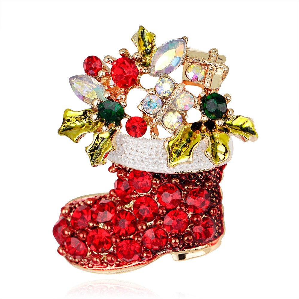 JUJIE Christmas Shoes Brooches For Women Female Red Enamel Boots Pins Jewelry: B019