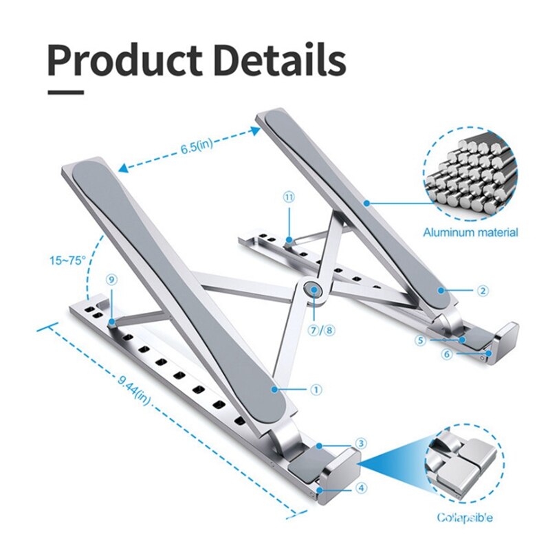 Laptop Stand Portable Adjustable Laptop Stand Heat Dissipation Foldable Laptop Stand for 10-17 Inch Laptop and Tablet