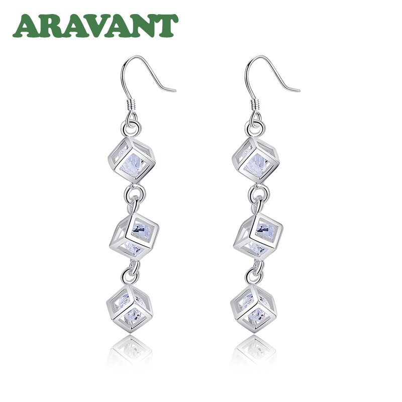 925 boucles d'oreilles carrées en argent pour femmes zircon cubique longue boucle d'oreille Femme Pendientes Bijoux de accessoires Bijoux