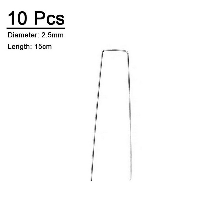 Hage knagg metall sølv u form hage bakken film faste knagger hagearbeid festeverktøy film knagg: 2.5 mm x 15 cm10 stk