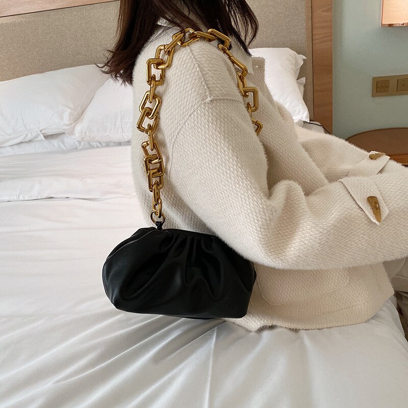 Style Cool Girl Punk Wide Chian Hobos Night Club Party Purse for Women Handbag Shoudler Bag