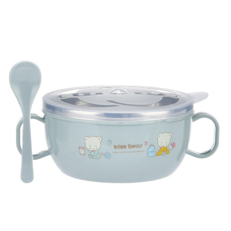 Cuenco de acero inoxidable sin BPA para bebé, juego de cuchara aislante, vajilla para niños, cuenco de comida con estampado de dibujos animados: L