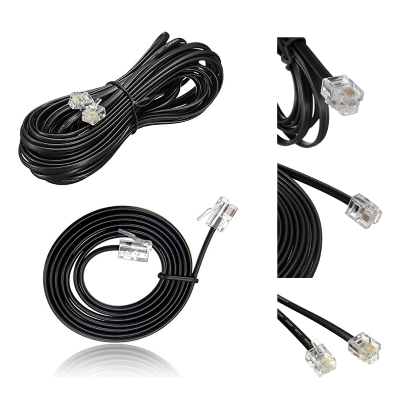 Câble Téléphonique RJ11 6P4C - 1 Mètre, Noir, Pour Modem ADSL, Téléphone Fixe