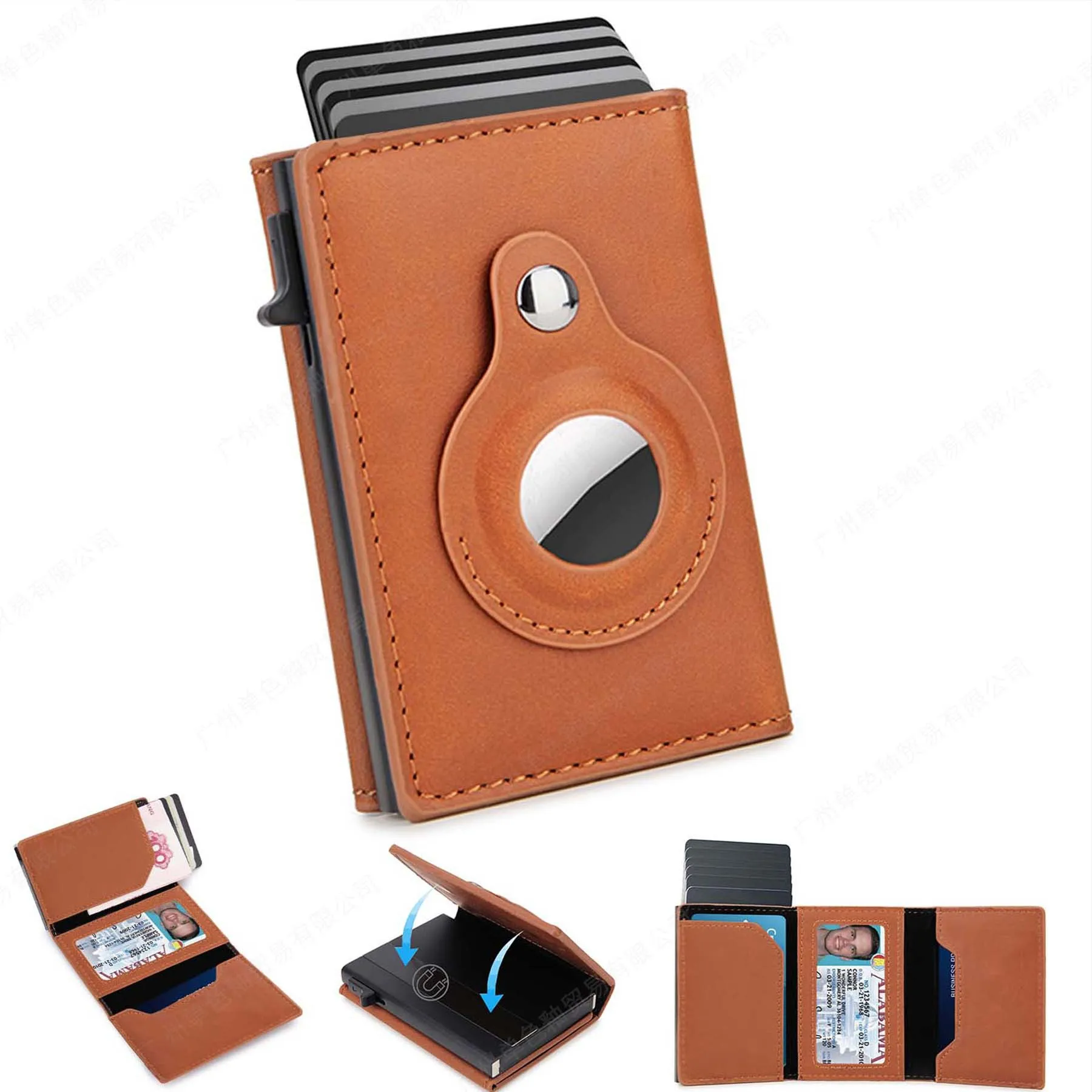 Anti-Theft Tracking Wallet Tracker Men's High-End Tri-Fold RFID Blocking Magnetic Stripe Protection Card Holder