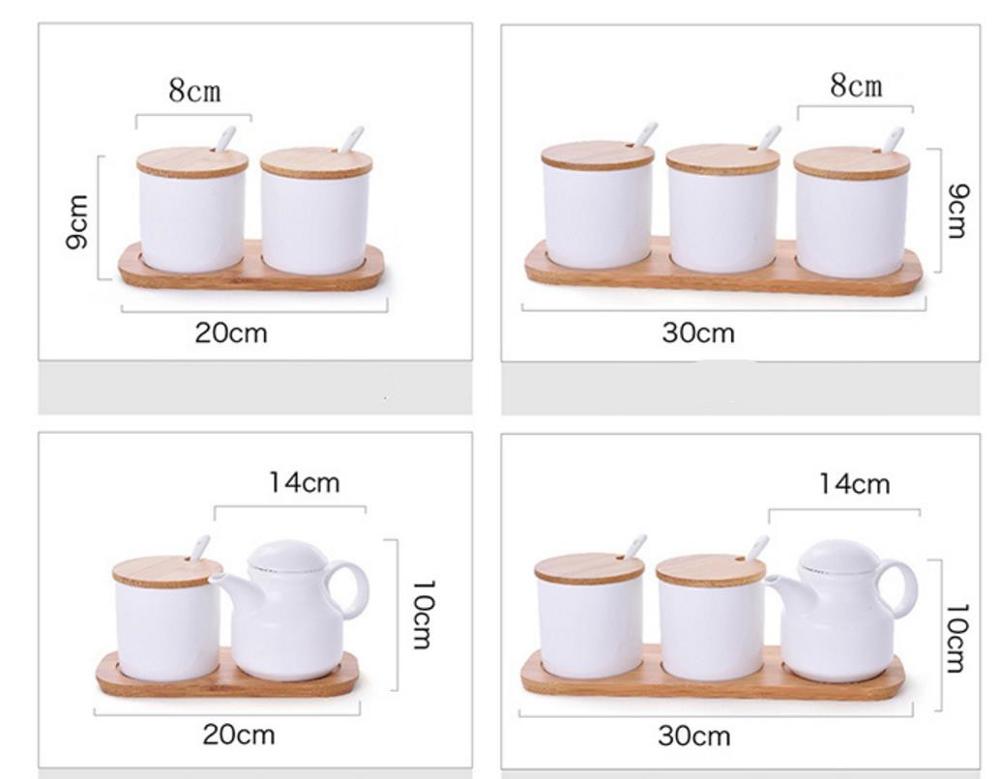 Criativo de Cerâmica Frascos de Especiarias com Tampa e Colher de Porcelana Açúcar Sal Tempero Frascos De Armazenamento com Bandeja De Bambu material de Cozinha