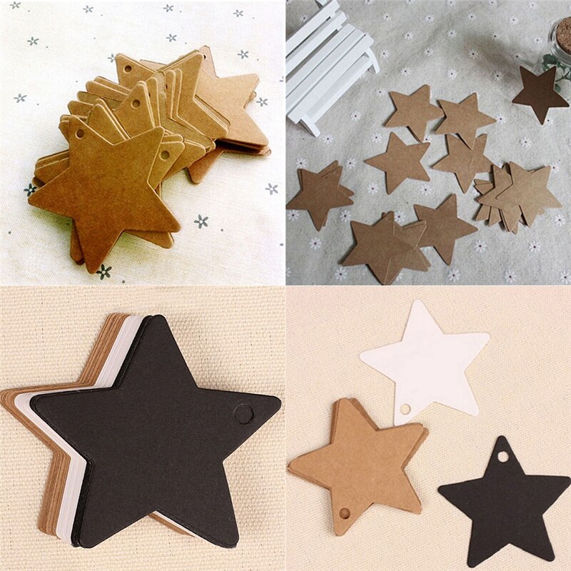 100 stk stjerne kraftpapir etikett prislapper kort bagasjemerke emballasje etiketter svart bryllup jul halloween fest favor