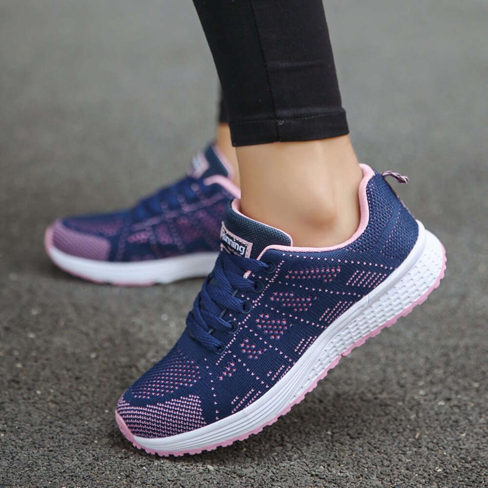 Sneakers Women Sport Shoes Lace-up Running Shoes Woman Flying Weaving Mesh Round Cross Straps Female Flat Sneakers Кроссовки @40