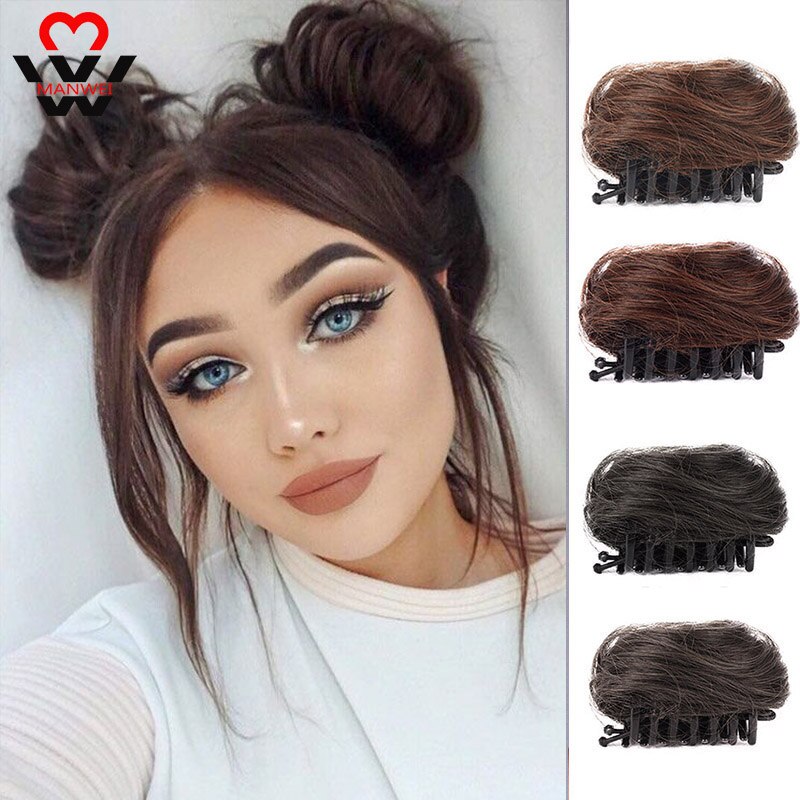 MANWEI-moño de rosquilla para cabello, moño de Donut con Clip en extensiones de cabello sintético, moño rizado de alta temperatura