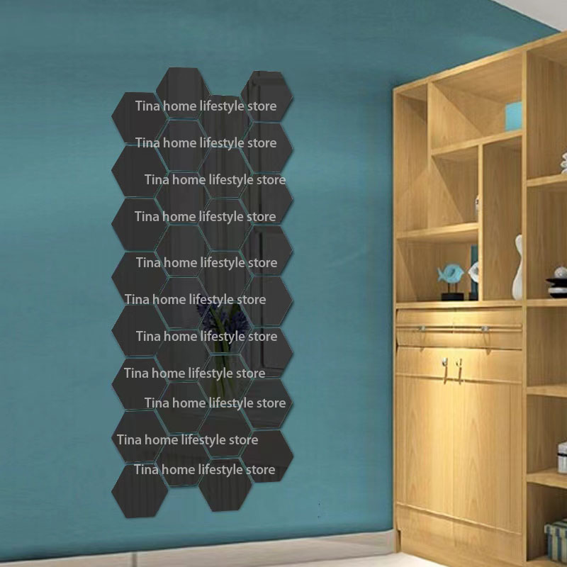 12 Uds. Pegatinas de pared de espejo hexagonal, autoadhesivas, pegatinas de pared removibles, azulejos de mosaico dorados y plateados, calcomanías para decoración del hogar y dormitorio: XS / Oro