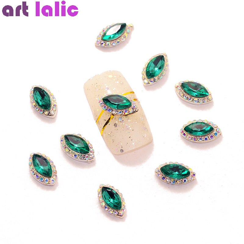 10 Pcs Olive Green 3D Legering Nail Art Decoratie Charmes Studs Nagels Steentjes Manicure Gereedschap TN1578