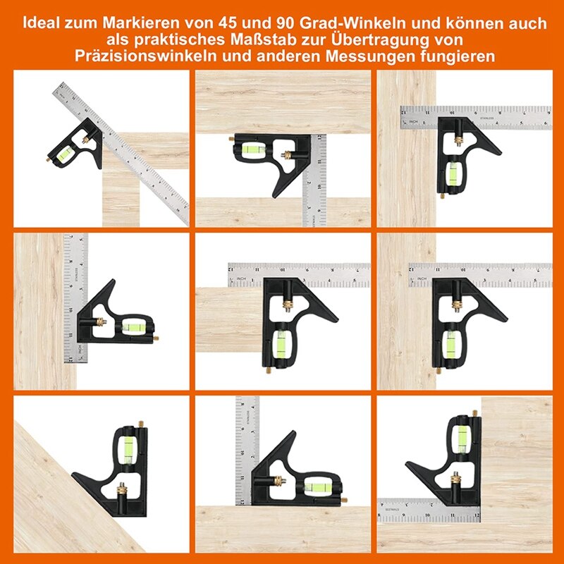 300mm Adjustable Stop Angle with Spirit Level for 45/90 Degree Measurements Ruler Mechanical Pencil with 10 Refill