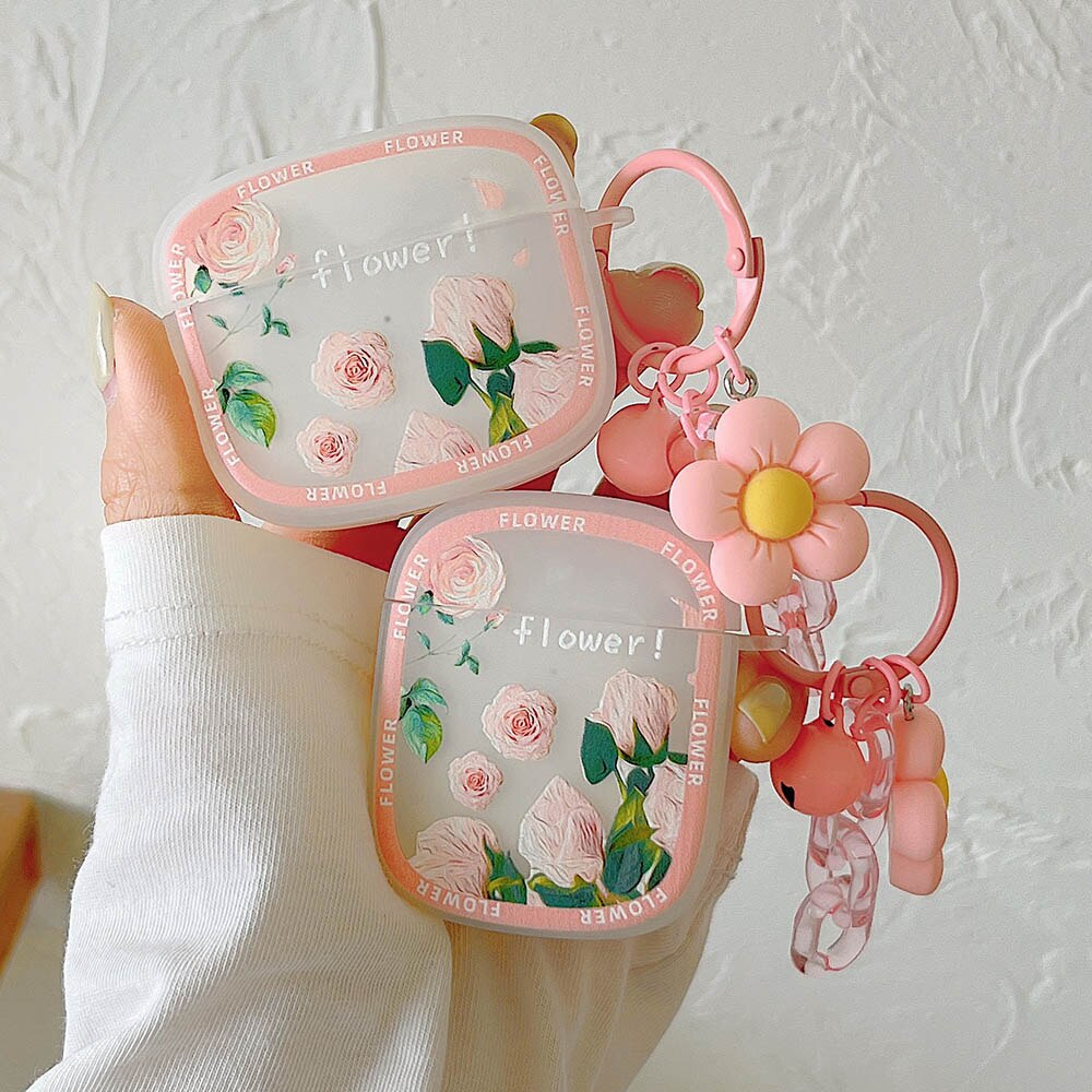 Rose Fleur Étui En Silicone Pour Airpods Pro 2 1 Sans Fil Bluetooth Pour Apple cosses D'air 3 Écouteur Couverture Soleil Fleur Porte-clés Fundas