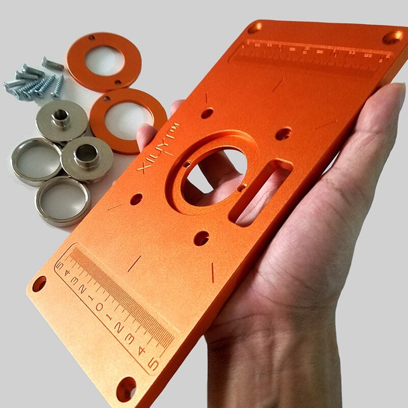 Aluminum Router Table Insert Plate with Bushing Ring Screw Trimming Machine Flip Plate for Woodworking Benches Trimmer
