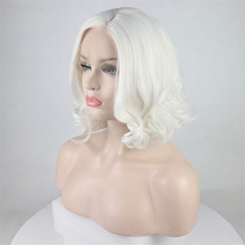 Dlme Sabrina Cosplay Korte Witte Blonde Synthetische Lace Front Pruiken Hittebestendige Hair Wit Bob Golvende Pruik Voor Vrouwen