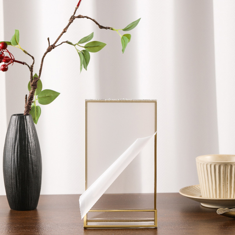 Transparenter Acryl-Beschilderungsständer, vielseitig einsetzbar, doppelseitig, goldener Rahmen, Hochzeit, Nummernschild, Tischflyer, Menü, Kartenständer