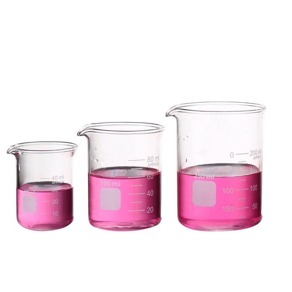 Glass Measuring Low Form Beaker Set 50ml 100ml 250ml Glass Beaker Pyrex Beaker Lab Measuring Cup