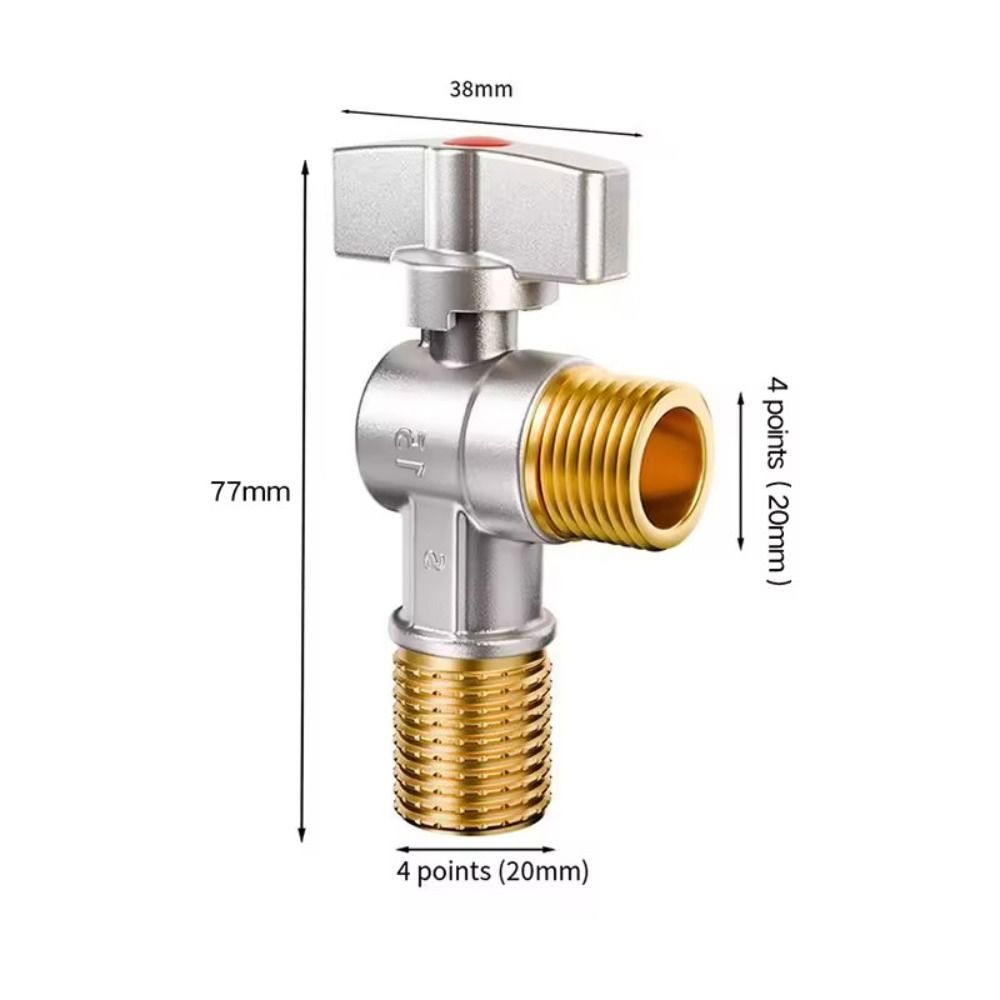 Valvole di arresto dell'acqua a grande flusso per acqua calda e fredda Valvole a sfera di ingresso in ottone G1/2 "con maniglia Nucleo a sfera con valvola angolare durevole