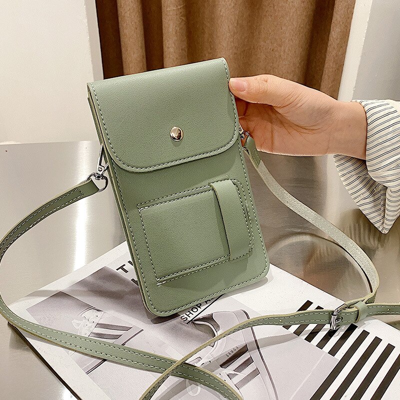 Sacs à bandoulière en cuir PU pour femmes, pochette transparente Vintage pour téléphone portable: green