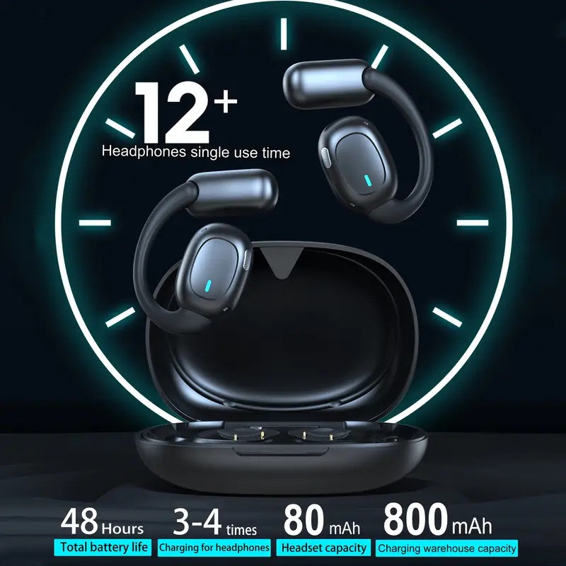 Auricolari con gancio auricolare ows  i51 auricolari sportivi wireless con cancellazione del rumore, display di alimentazione a led, cuffie bluetooth, cuffie aperte