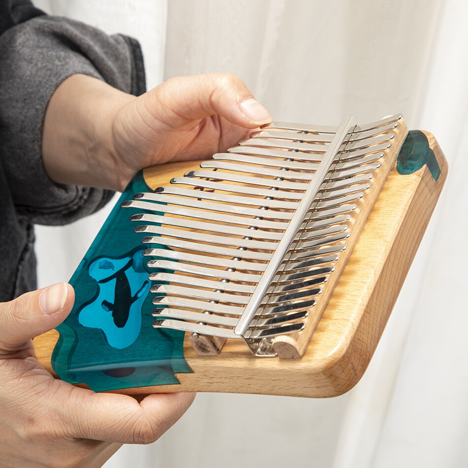 21 Key Thumb Piano Solid Beech Epoxy Resin Portable Kalimba Mbira Sanza With Tuning Hammer Keyboard Musical Instrument