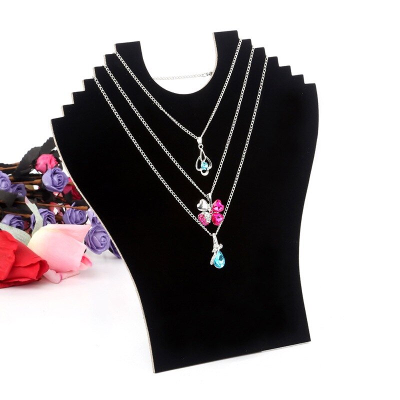 Karton Fluwelen Stof Ketting Buste Sieraden Hanger Ketting Display Houder Stand Hals Schildersezel Showcase Zwarte Kleur