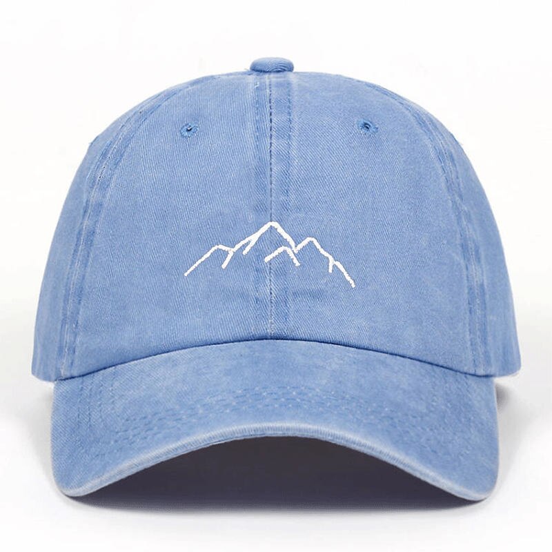 Mountain range embroidery Mens Womens Baseball Caps Adjustable Snapback Caps Washed dad Hats Bone Garros: Sky Blue