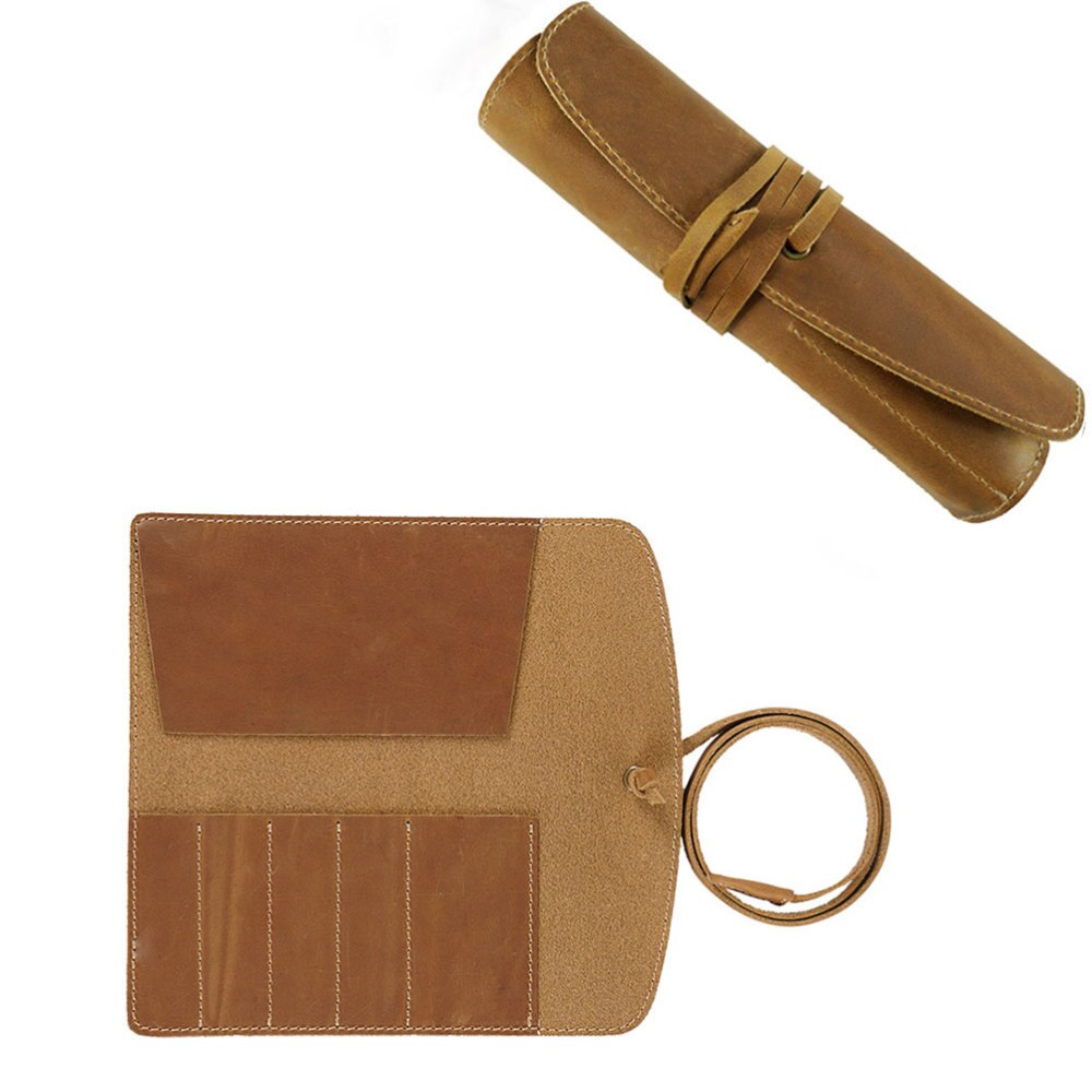Leren Pennen Etui Houder - Vintage Retro Rolmodel - Voor Rollerball, Vulpen, Balpen