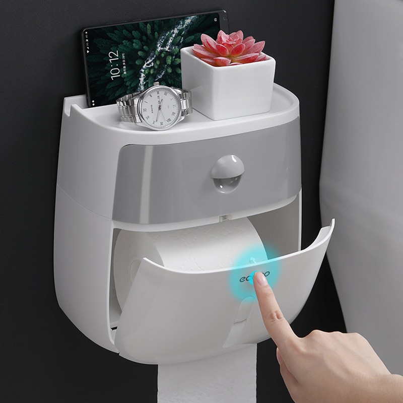 Toiletpapirholder vandtæt vægmonteret toiletpapirbakke rullepapirrør opbevaringsbakke bakke tissue box hylde badeværelse produkt