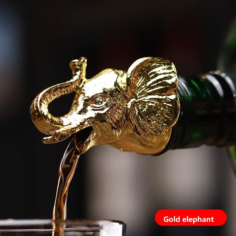 Zinc Alloy Deer Stag Head Wine Pourer Unique Wine Bottle Stoppers Wine Aerators Bar Tools Get Together: Golden Elephant