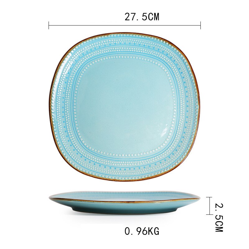 Ceramics Dishes 4 Piece Set European Style Restaurant Home Steak Plate Salad Bowl Relief Ceramic Green Tableware: D