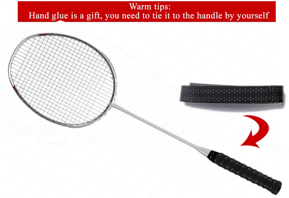 1 stk voksen full karbon badmintonracket lett trening 5u/g4 både offensiv og defensiv streng håndlim racket: Sølvfarget