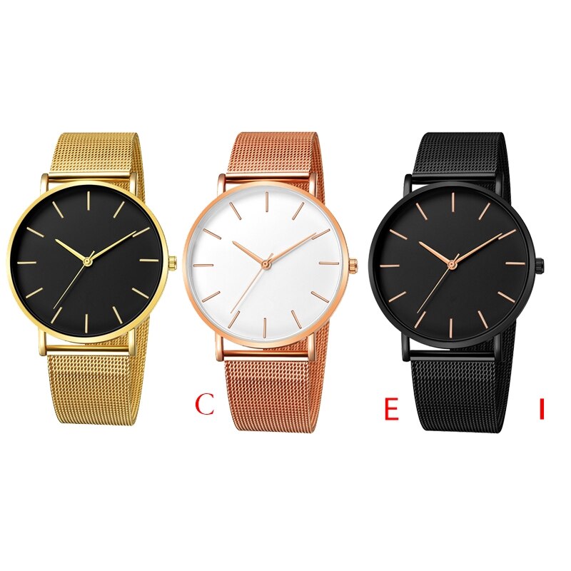 Men Watch Quartz Casual Watches Simple Metal Hour Reloj Quartz Watch Montre Mesh Stainless Steel erkek kol saati masculino clock: C E I
