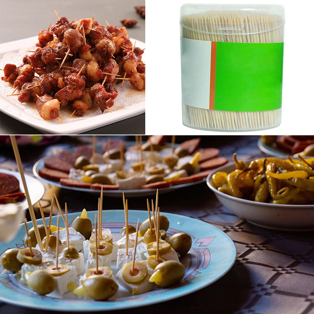 1000pcs Toothpick Diposable Plastic Storage Box Wooden Bamboo Safe Cocktail Double Head KitchenCraft Cylindrical Boxed Fruit