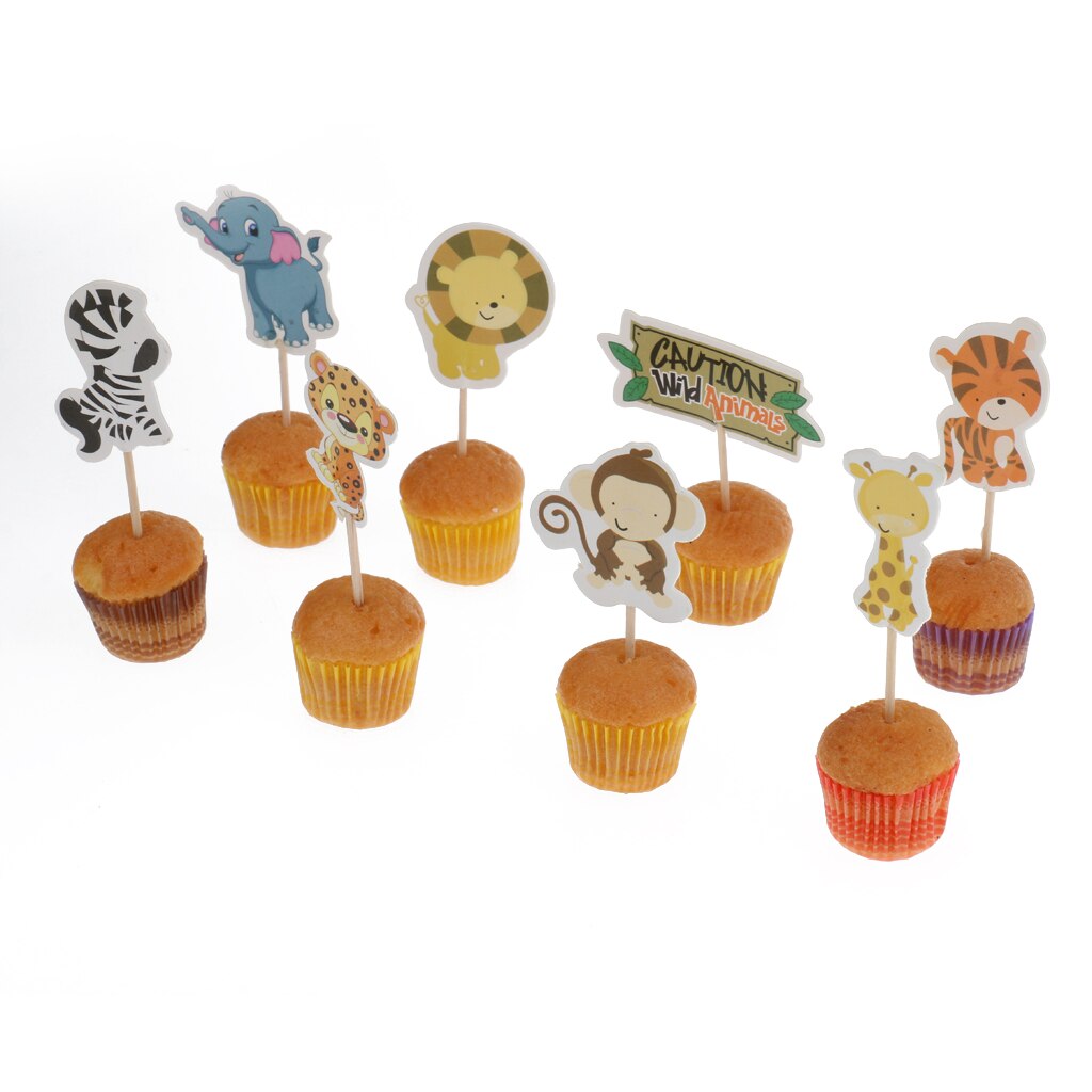 24pcs/Set Cartoon Animal Cupcake Picks Cake Topper Baby Shower Party Decoration