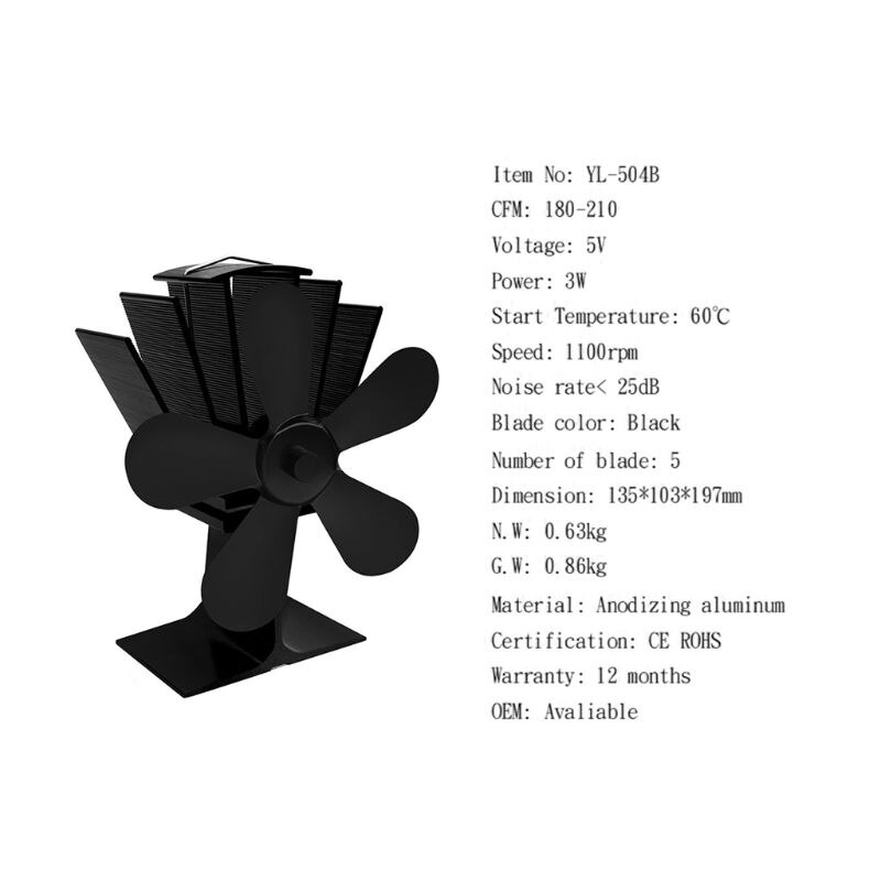 4 siipeä lämpö itsetoiminen liesituuletin alumiini hiljainen ympäristöystävällinen polttoaineensäästö puutakka takka ecofan-yl -505b