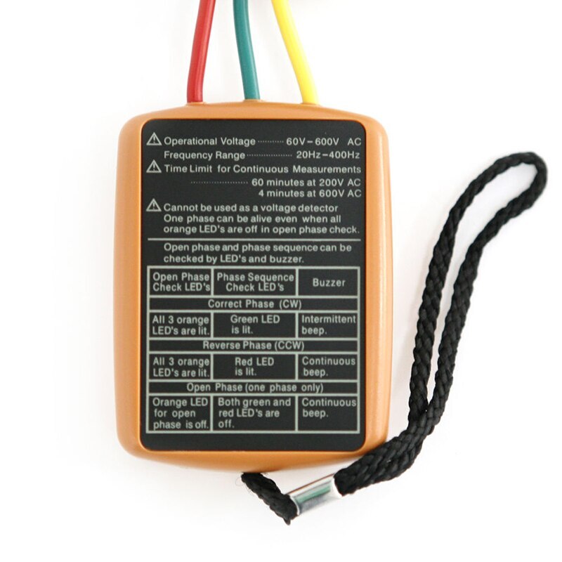 3 Phase Rotation Tester Multimeter Presence Rotation Tester Phase Indicator Detector LED Buzzer Phase Sequence Meter 60V-600V AC