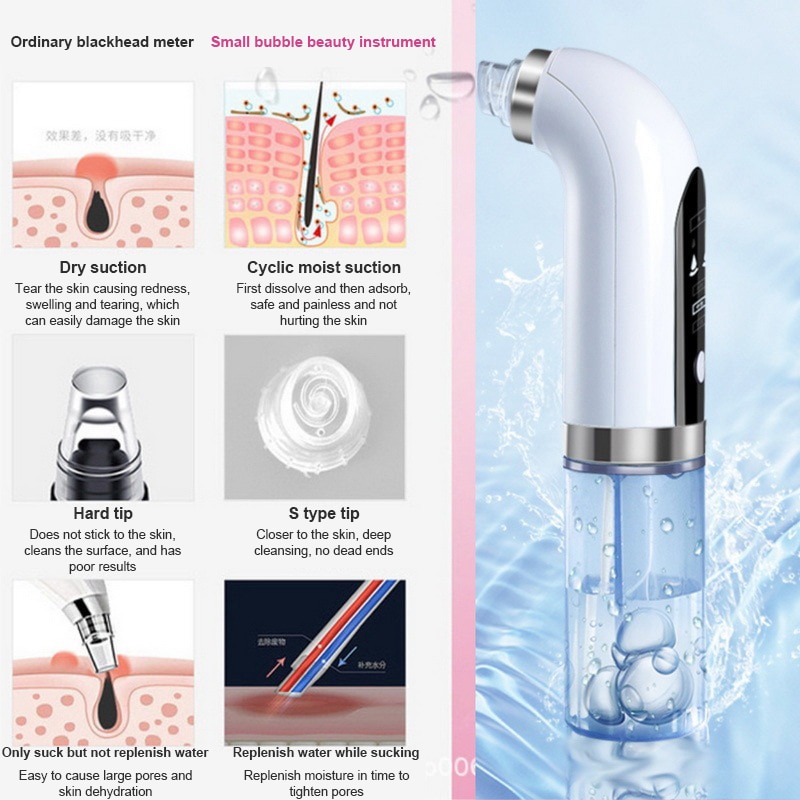Small Bubble Blackhead Remover Pore Cleaner Nose Acne Pimple Removal Water Cycle Oxygen Injection Facial Cleaning Skin Care Tool