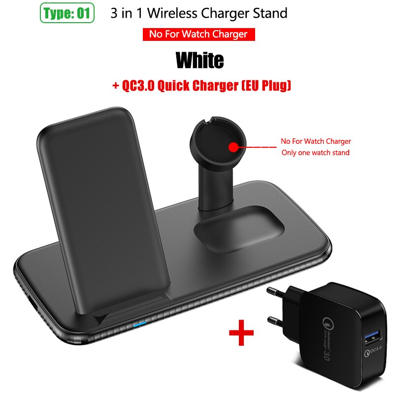 15W 3 In 1 Qi Draadloze Oplader Stand Voor Iphone 11X8 Samsung S20 Snel Opladen Dock Station voor Apple Horloge 5 4 3 Airpods Pro: No Watch Black QC