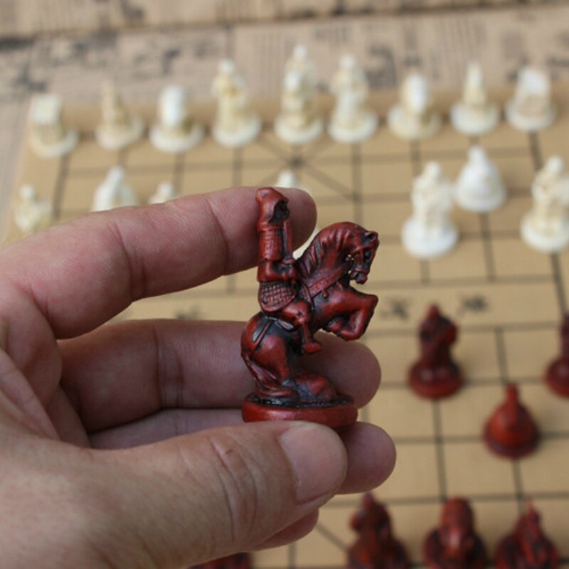 Folding 3D Chinese Chess Board Game Vintage Terracotta Warrior Character Modeling Pieces With PU Board