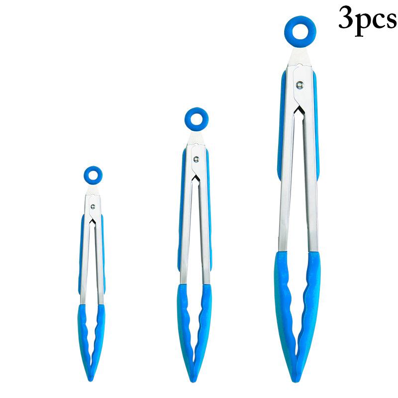 3 Stks/set Keuken Voedseltangen Hittebestendig Food Grade Siliconen Barbecue Tang Serveren Tang Keuken Tool Accessoires: Blue