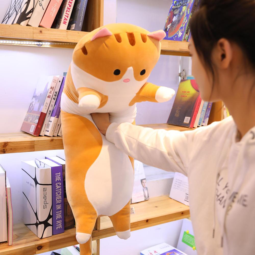 Peluche animaux de dessin animé | Lapin Long et doux, chat chaton jambes, oreiller compagnon de couchage, jouets traversin marron gris 70/90/110cm