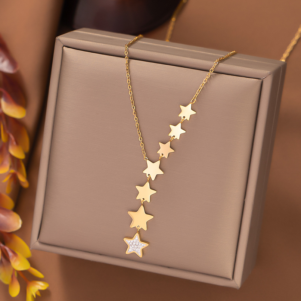 Colgante de acero inoxidable 316L para mujer, joyería fina con incrustaciones de circonita, varias borlas de estrella, cadena, Gargantilla, collares, colgantes