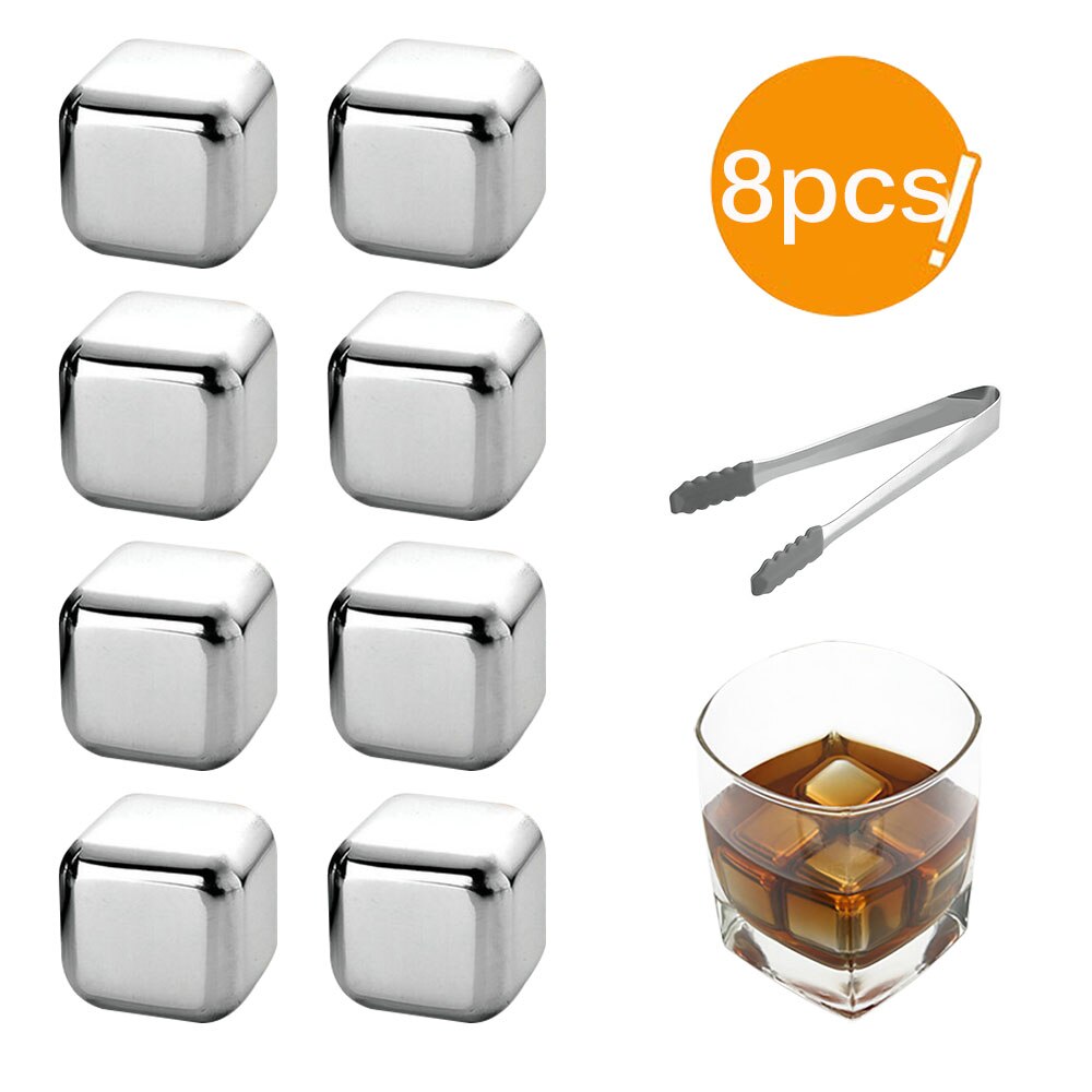 Whisky Stenen Ijsblokjes Set Herbruikbare Food Grade Rvs Wijn Cooling Cube Koelen Rots Party Bar Tool: 8pc