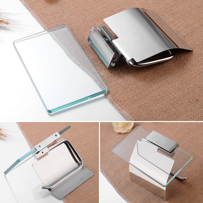 Toilet Paper Holder with Glass Shelf Stainless Steel Paper Towel Holders for Kitchen Wall Mounted Bathroom Toilet Roll Holder