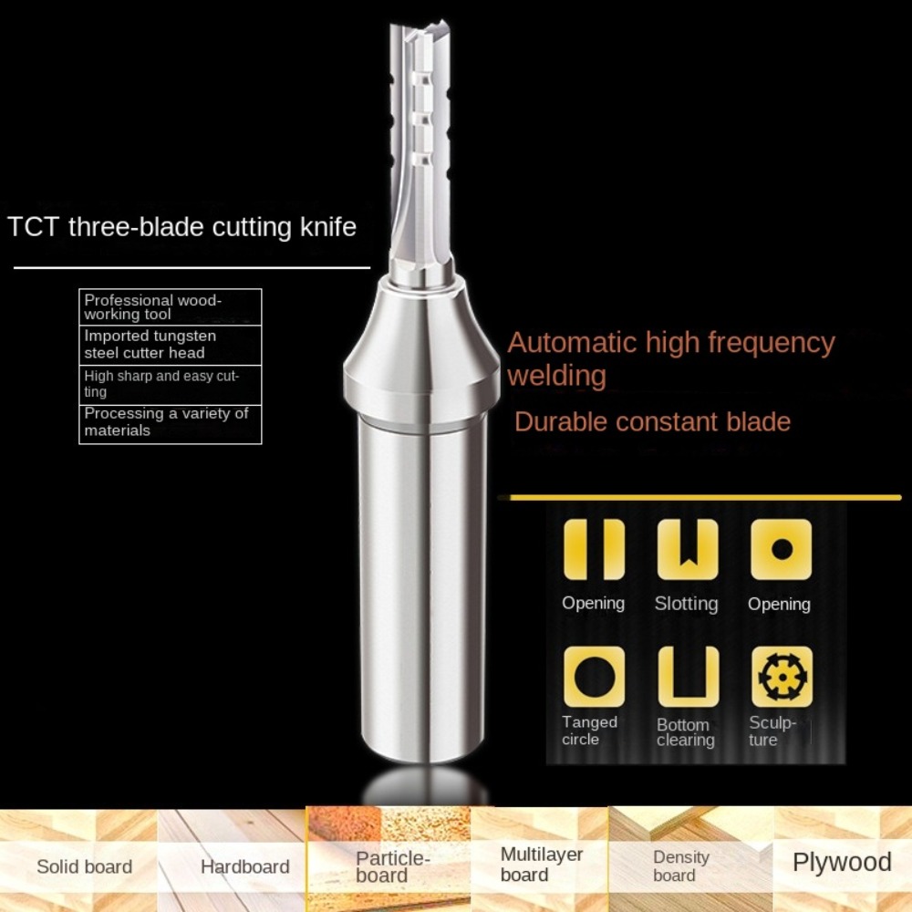 TCT Straight Milling Cutter 3 Flutes CNC Tool Trimming Slotting Router Bit 1/2 Shank Carbide End Mill for MDF Plywood