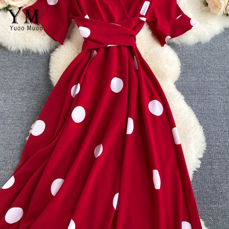 YuooMuoo-robe à bandes, tenue Vintage, à pois, col en V, tenue de soirée, tenue élégante, rouge, été