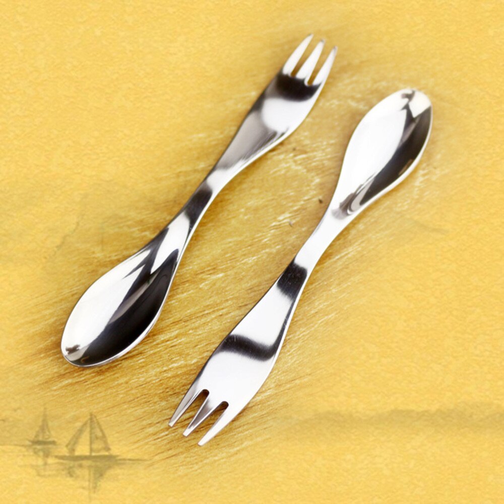 2 Stuks Rvs Double-Ended Spork Multifunctionele Vork Lepel Bestek Voor Camping Picknick Reizen