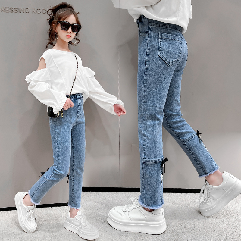 Streetwear Teen Girl Bodycon Jeans Teenage Patchwork Harajuku Aesthetic Pant Jeans Children High Waisted Denim 90s Jeans